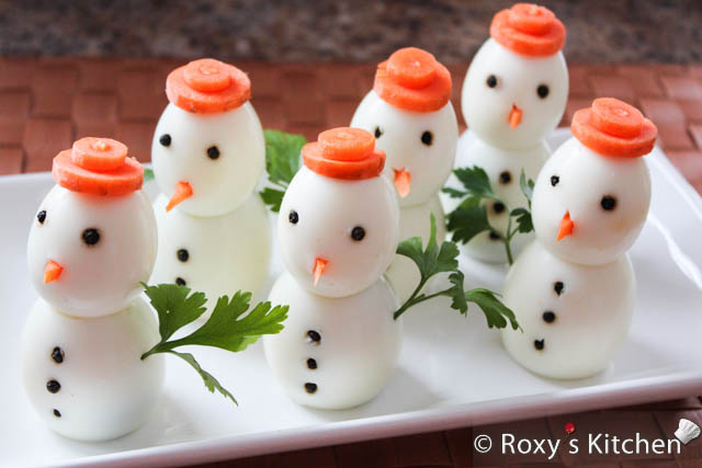 Muñeco de nieve con huevo duro - Recetas brunch navideño