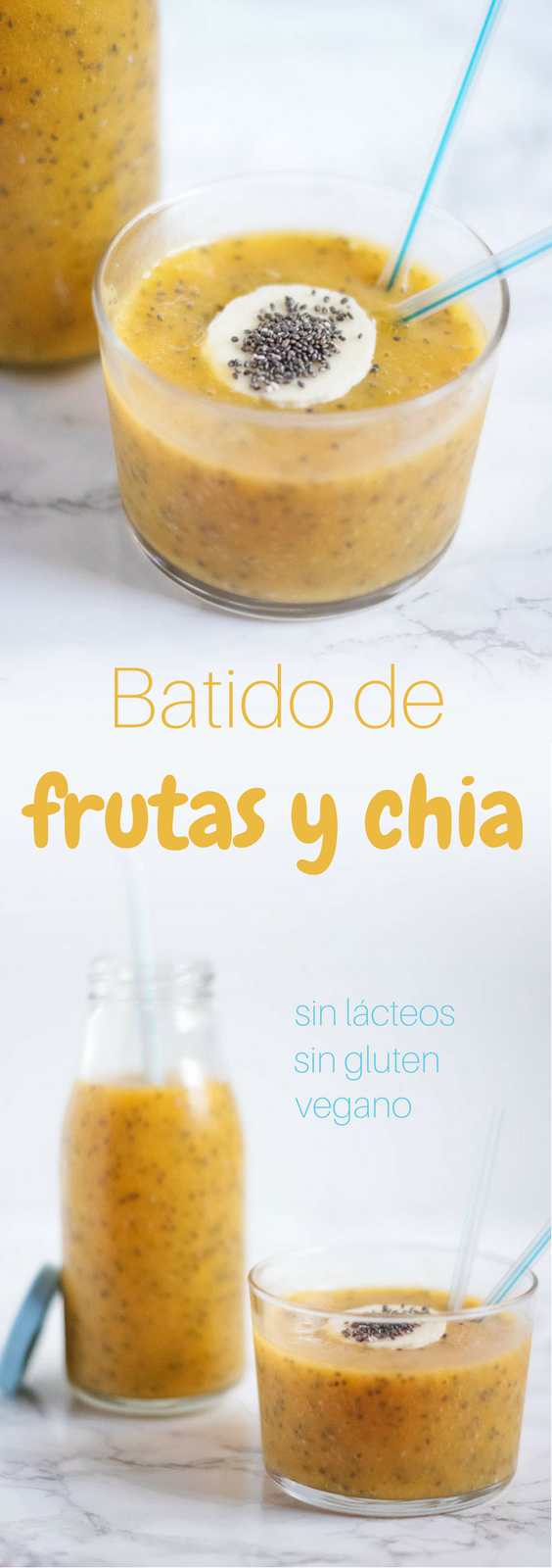 Batido de frutas y semillas de chia sin lácteos, sin gluten y vegano