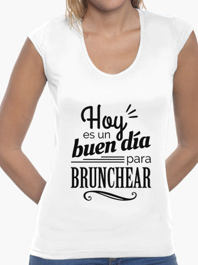 Camiseta mujer brunch lover "Hoy es un buen día para brunchear" - negro sobre blanco