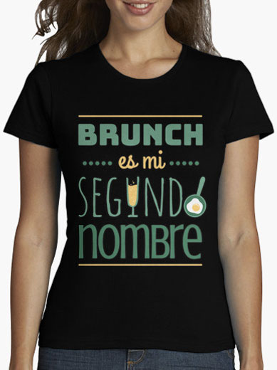 Camiseta mujer brunch lover "Brunch es mi segundo nombre" - color sobre negro