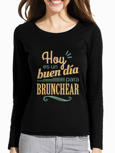 Camiseta mujer brunch lover "Hoy es un buen día para brunchear" - color sobre negro