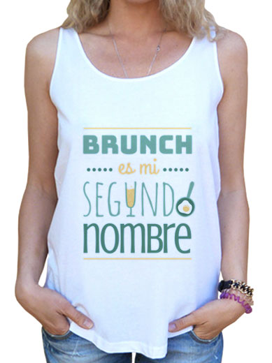 Camiseta mujer brunch lover "Brunch es mi segundo nombre" - color sobre blanco