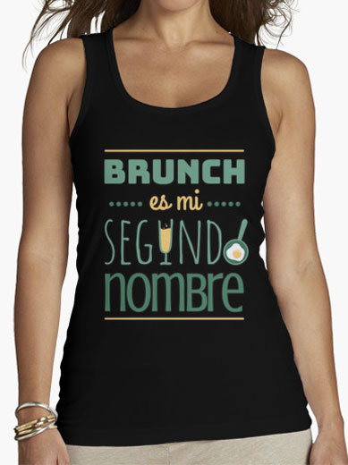 Camiseta mujer brunch lover "Brunch es mi segundo nombre" - color sobre negro