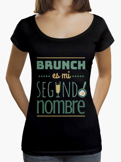 Camiseta mujer brunch lover "Brunch es mi segundo nombre" - color sobre negro