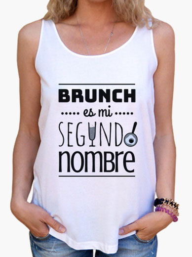 Camiseta mujer brunch lover "Brunch es mi segundo nombre" - negro sobre blanco