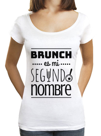 Camiseta mujer brunch lover "Brunch es mi segundo nombre" - negro sobre blanco