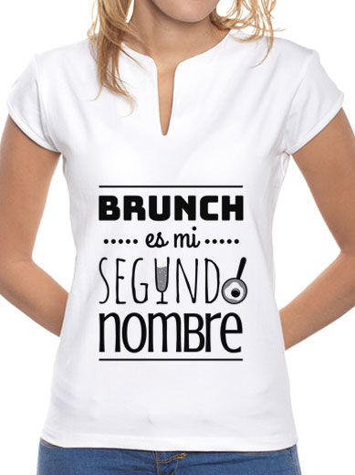 Camiseta mujer brunch lover "Brunch es mi segundo nombre" - negro sobre blanco