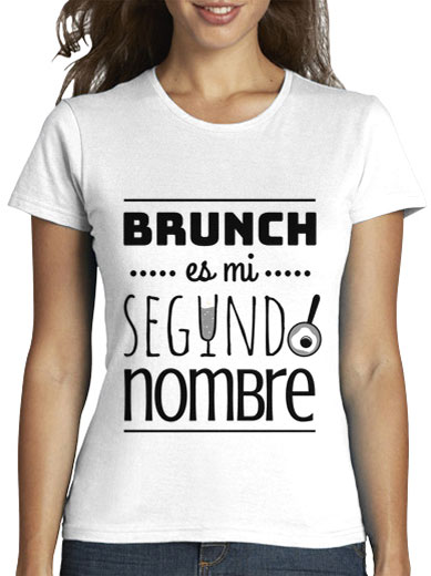 Camiseta mujer brunch lover "Brunch es mi segundo nombre" - negro sobre blanco