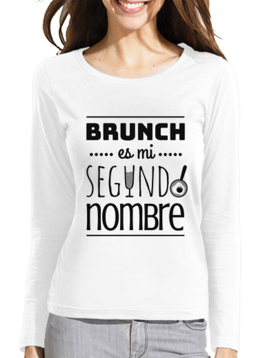 Camiseta mujer brunch lover "Brunch es mi segundo nombre" - negro sobre blanco