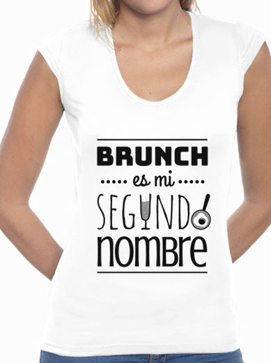 Camiseta mujer brunch lover "Brunch es mi segundo nombre" - negro sobre blanco