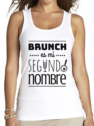 Camiseta mujer brunch lover "Brunch es mi segundo nombre" - negro sobre blanco