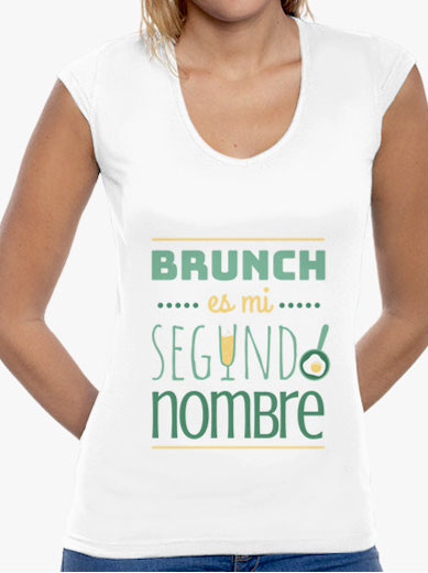 Camiseta mujer brunch lover "Brunch es mi segundo nombre" - color sobre blanco