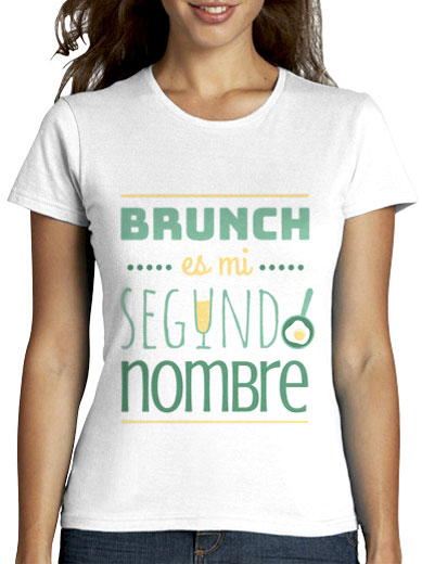 Camiseta mujer brunch lover "Brunch es mi segundo nombre" - color sobre blanco