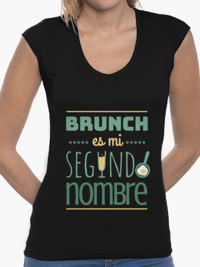 Camiseta mujer brunch lover "Brunch es mi segundo nombre" - color sobre negro