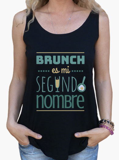 Camiseta mujer brunch lover "Brunch es mi segundo nombre" - color sobre negro