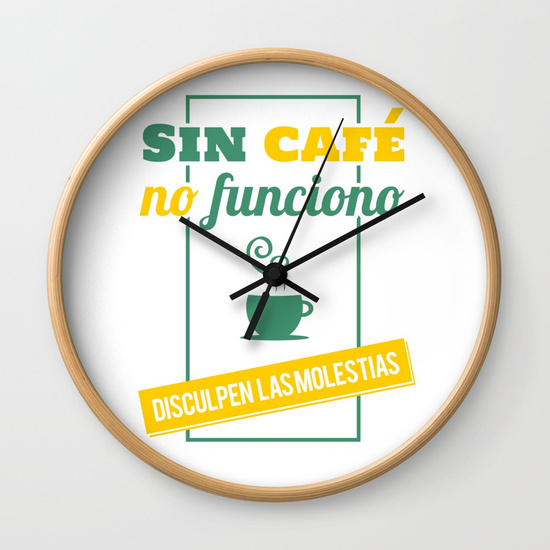 Reloj pared regalo para brunch lover - Sin café no funciono, disculpen las molestias - Blanco y color