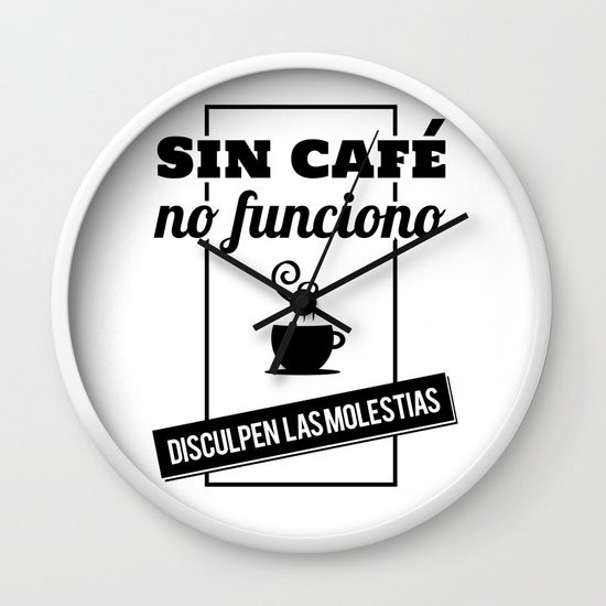 Reloj pared regalo para brunch lover - Sin café no funciono, disculpen las molestias - Blanco y negro